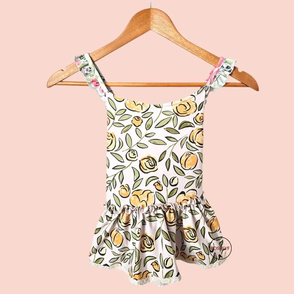 SweetHoney Kids Floral Swim Two Piece Ruffle Tank Set Bundle 10Y